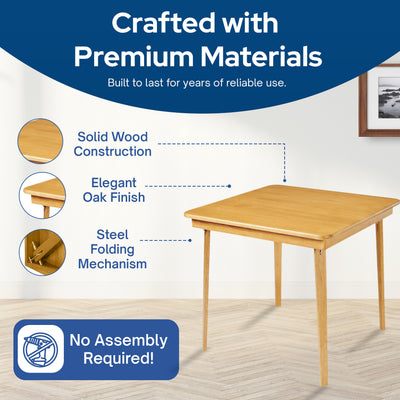 MECO Stakmore Classic Straight Edge Solid Wood Folding Card Table, Oak (Used)