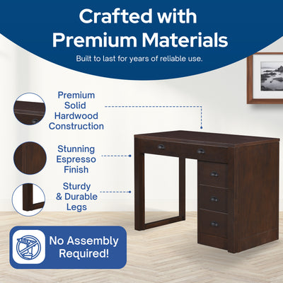 MECO Stakmore Wooden Made Expandable Desk with Ottoman and 3 Functioning Drawers - VMInnovations