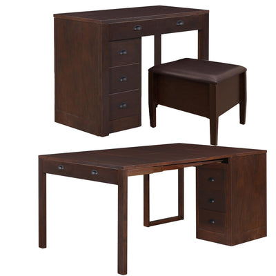 MECO Stakmore Wooden Made Expandable Desk with Ottoman and 3 Functioning Drawers - VMInnovations