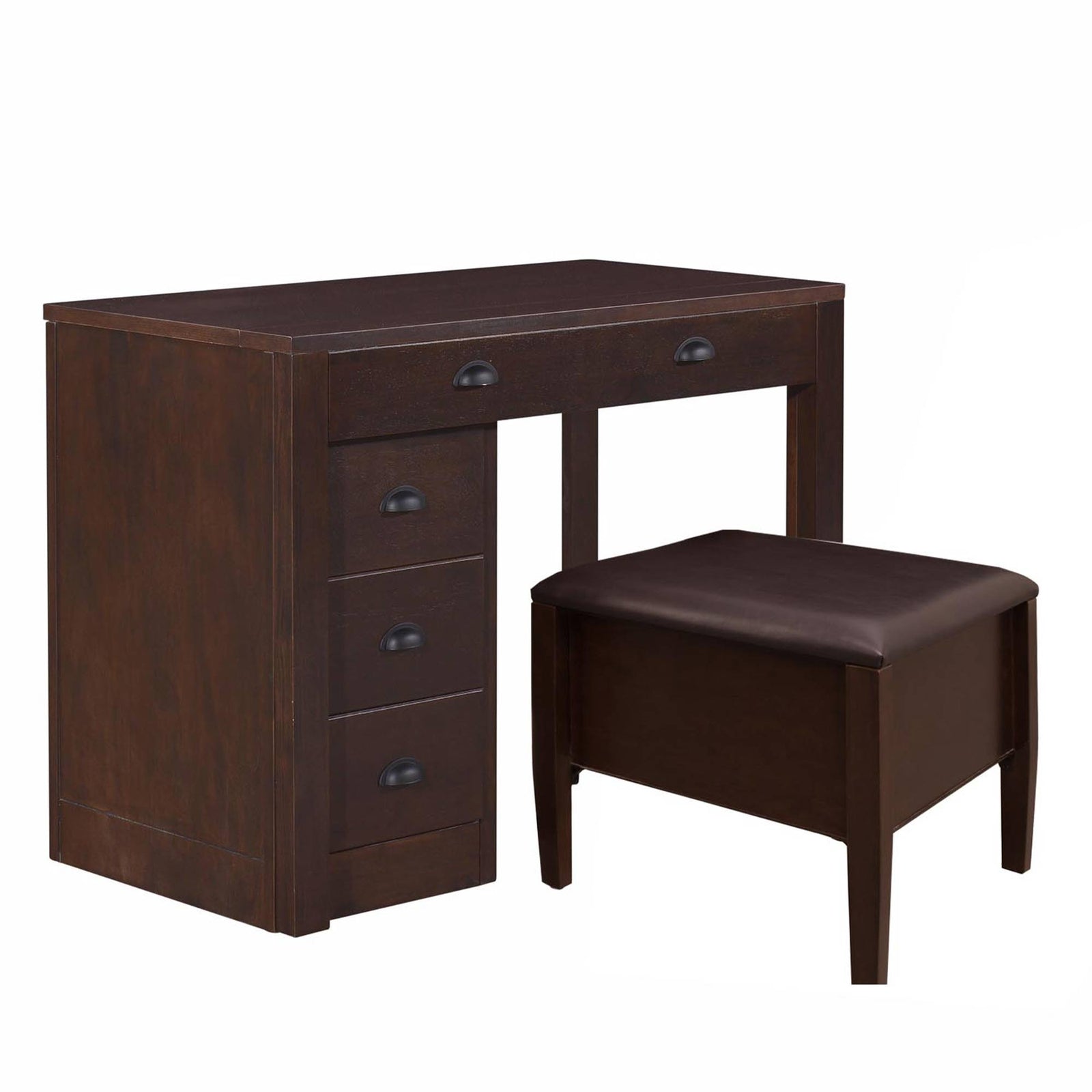 MECO Stakmore Wooden Made Expandable Desk with Ottoman and 3 Functioning Drawers - VMInnovations