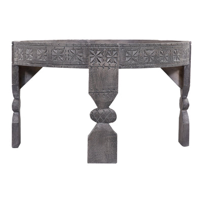 Ananya Nomad Round Wooden Coffee Table in Grey Distressed Finish
