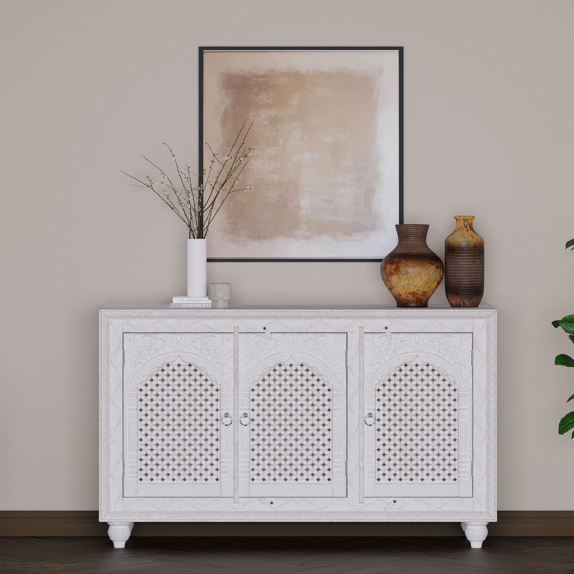 Patrin Nomad Wooden Sideboard in White Distressed Finish - VMInnovations