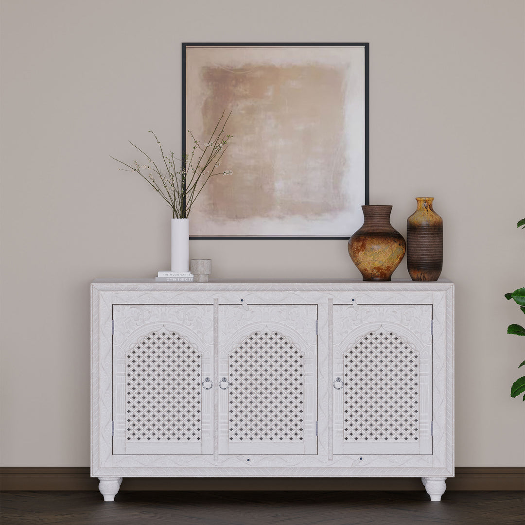 Maven Lane Handmade Wooden Sideboard in White Distressed Finish (Open Box) - VMInnovations