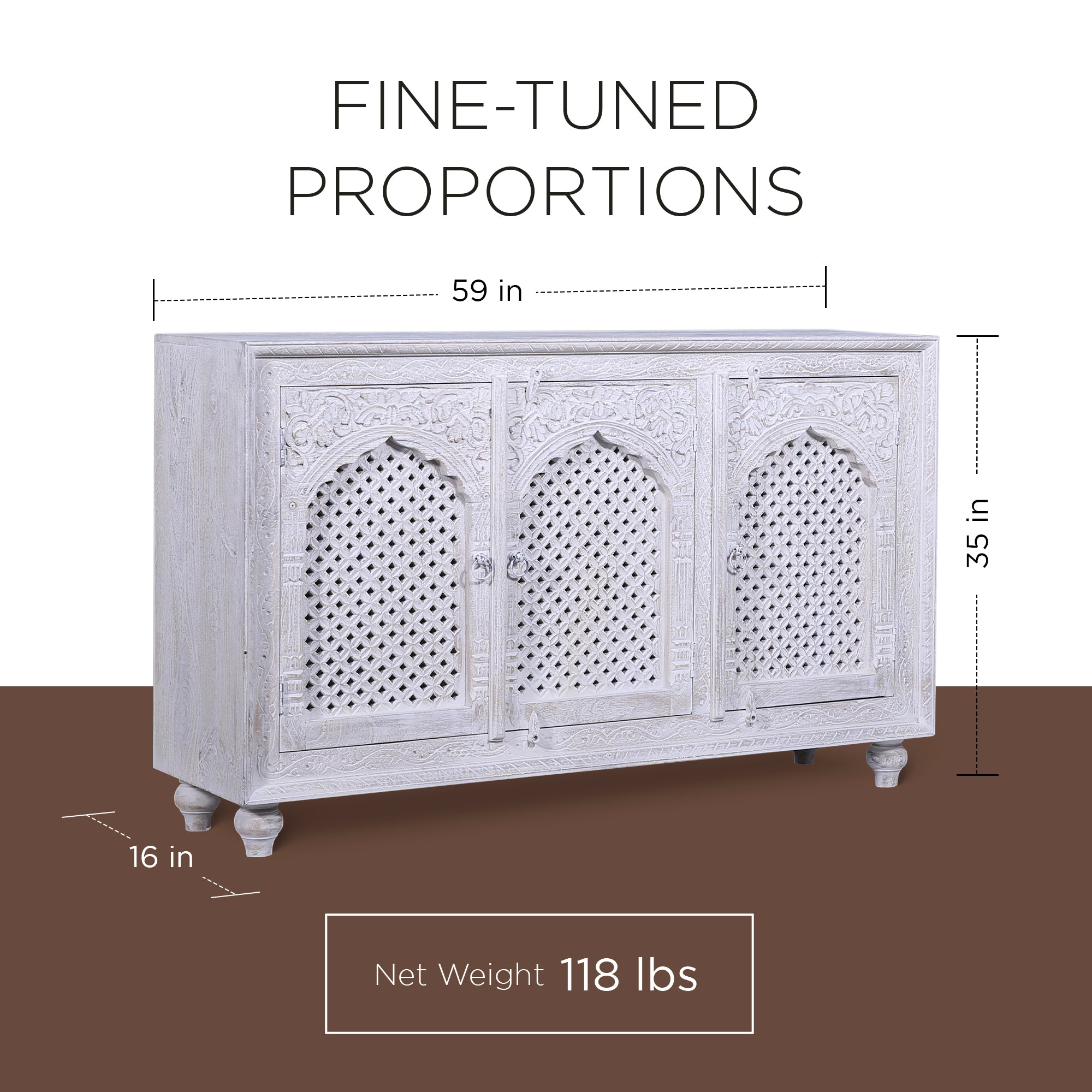 Maven Lane Handmade Wooden Sideboard in White Distressed Finish (Open Box)