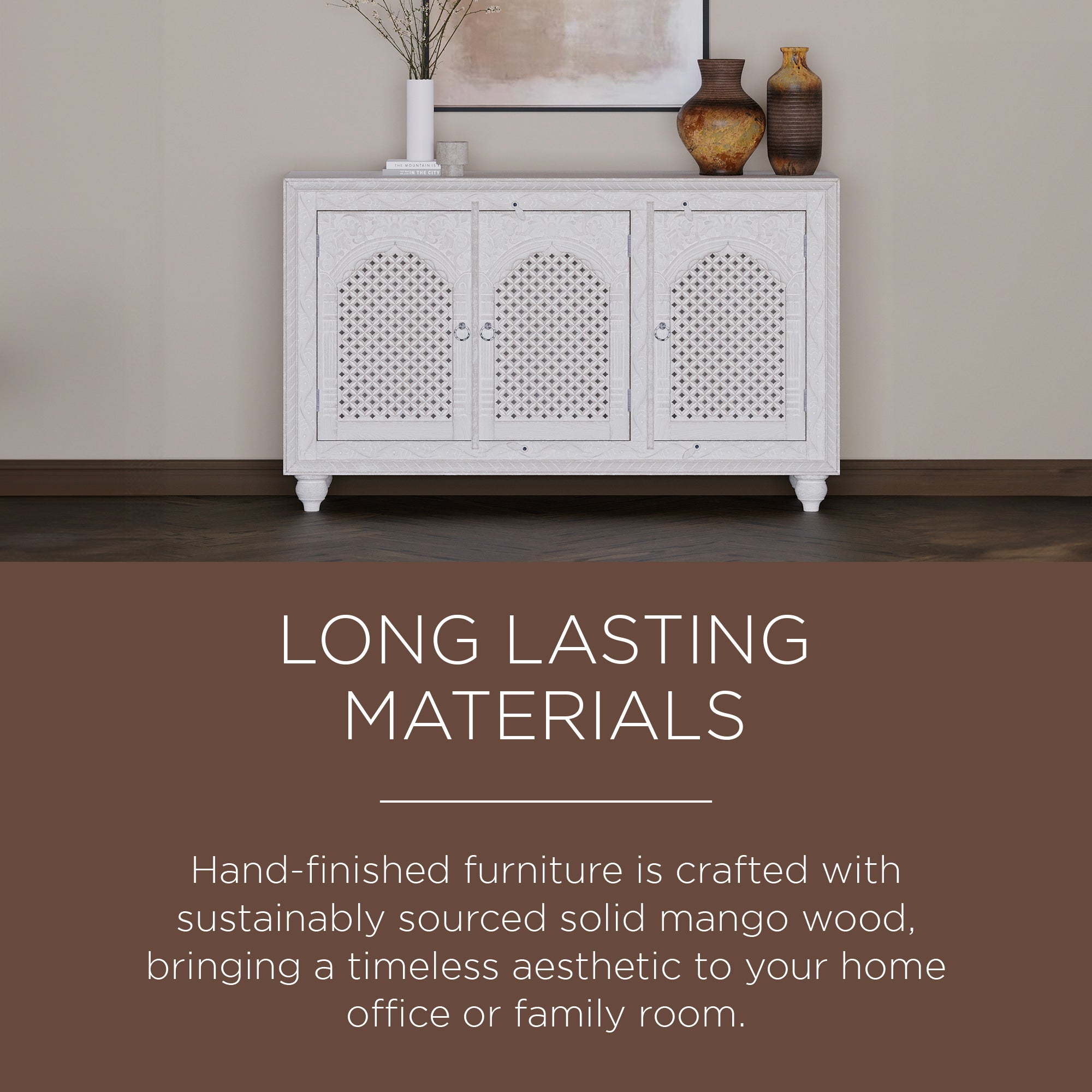Patrin Nomad Wooden Sideboard in White Distressed Finish - VMInnovations