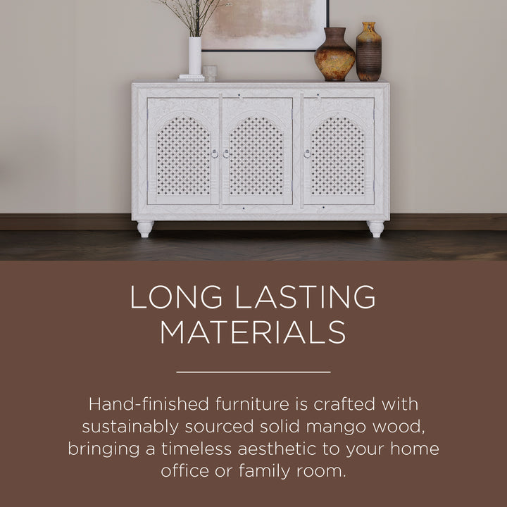 Maven Lane Handmade Wooden Sideboard in White Distressed Finish (Open Box) - VMInnovations