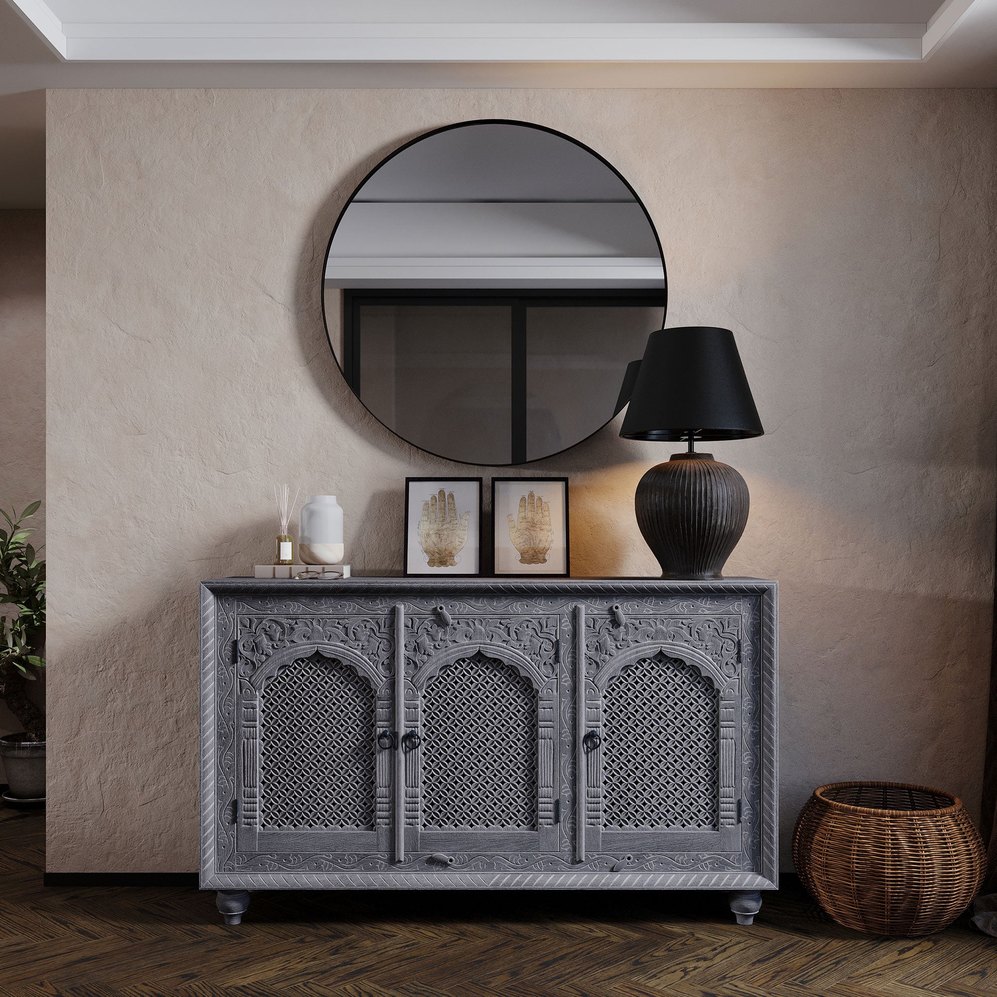 Patrin Nomad Wooden Sideboard in Grey Distressed Finish - VMInnovations