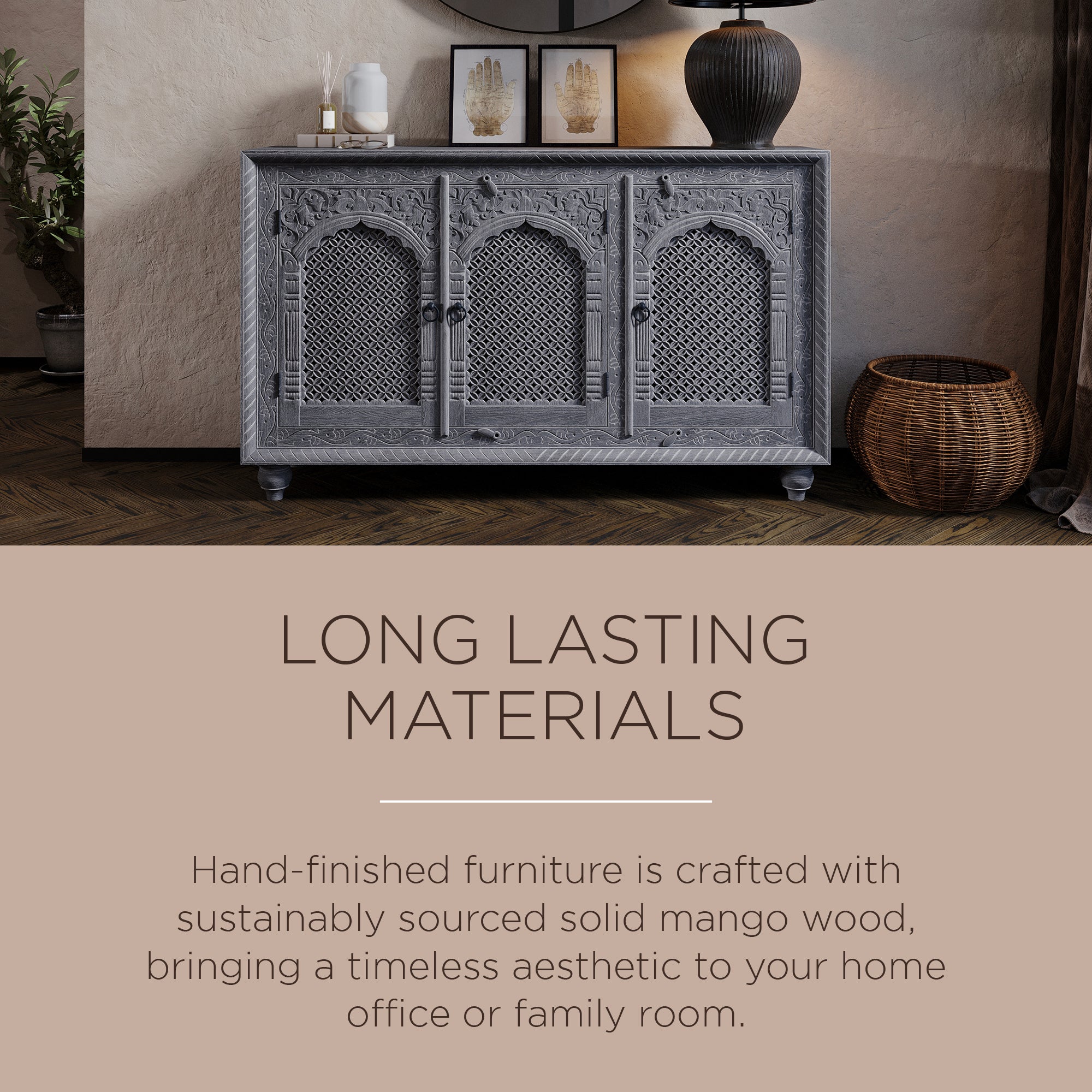 Patrin Nomad Wooden Sideboard in Grey Distressed Finish - VMInnovations