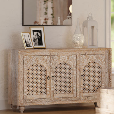 Maven Lane Handmade Heritage Wooden Sideboard, Distressed Natural Finish (Used) - VMInnovations