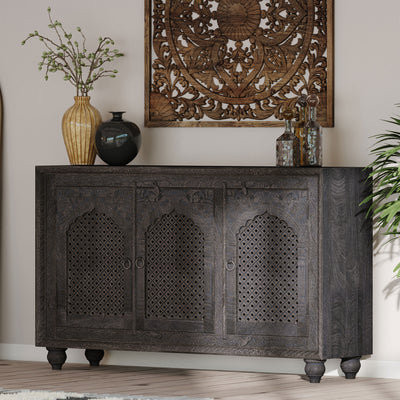 Patrin Nomad Wooden Sideboard in Black Distressed Finish