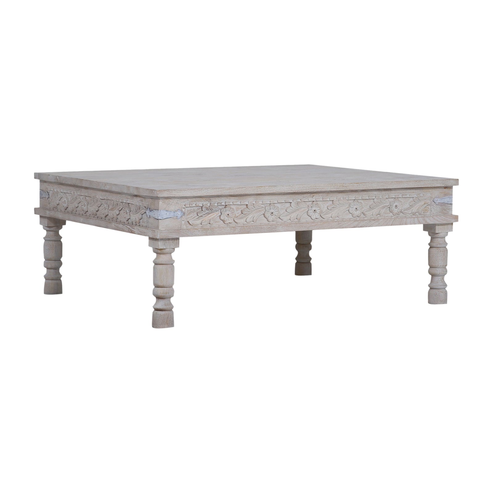 Emin Nomad Wooden Rectangular Coffee Table in White Distressed Finish - VMInnovations