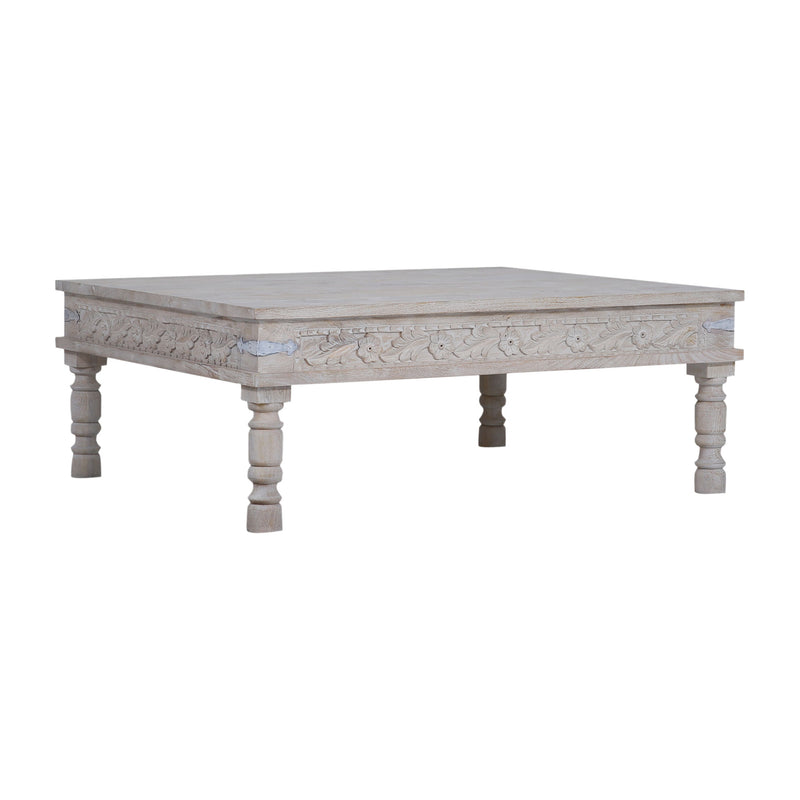 Emin Nomad Wooden Rectangular Coffee Table in White Distressed Finish