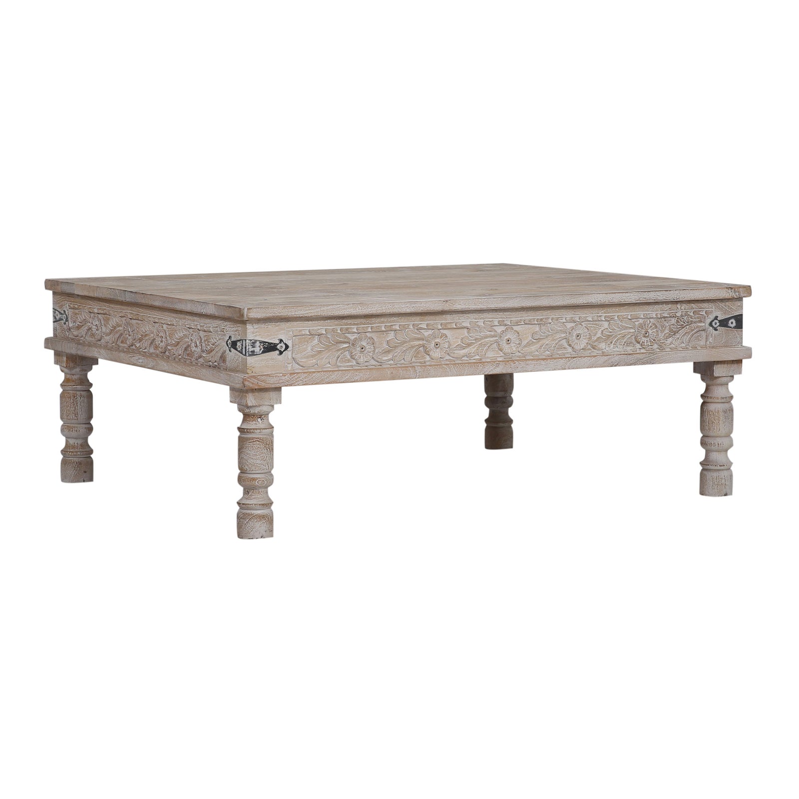 Emin Nomad Wooden Rectangular Coffee Table in Distressed Natural Finish - VMInnovations