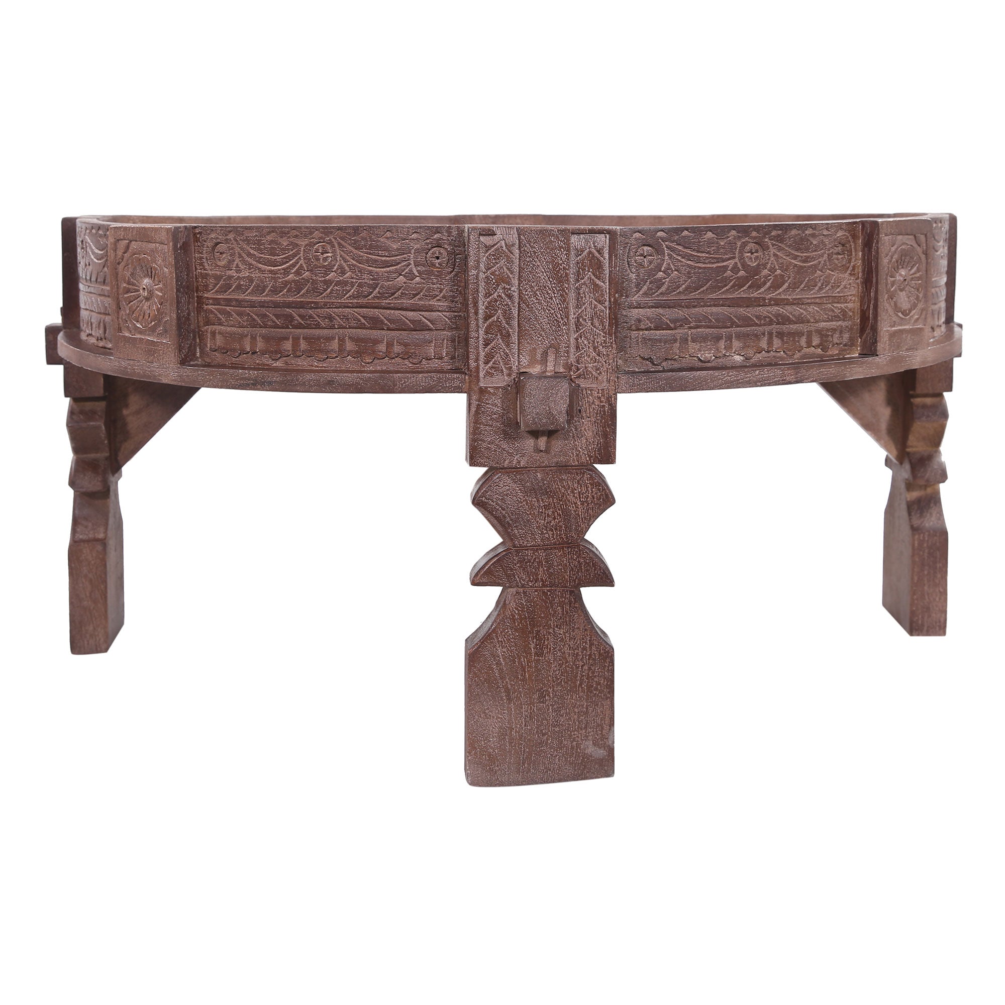 Jaya Nomad Wooden Round Coffee Table in Brown Distressed Finish - VMInnovations
