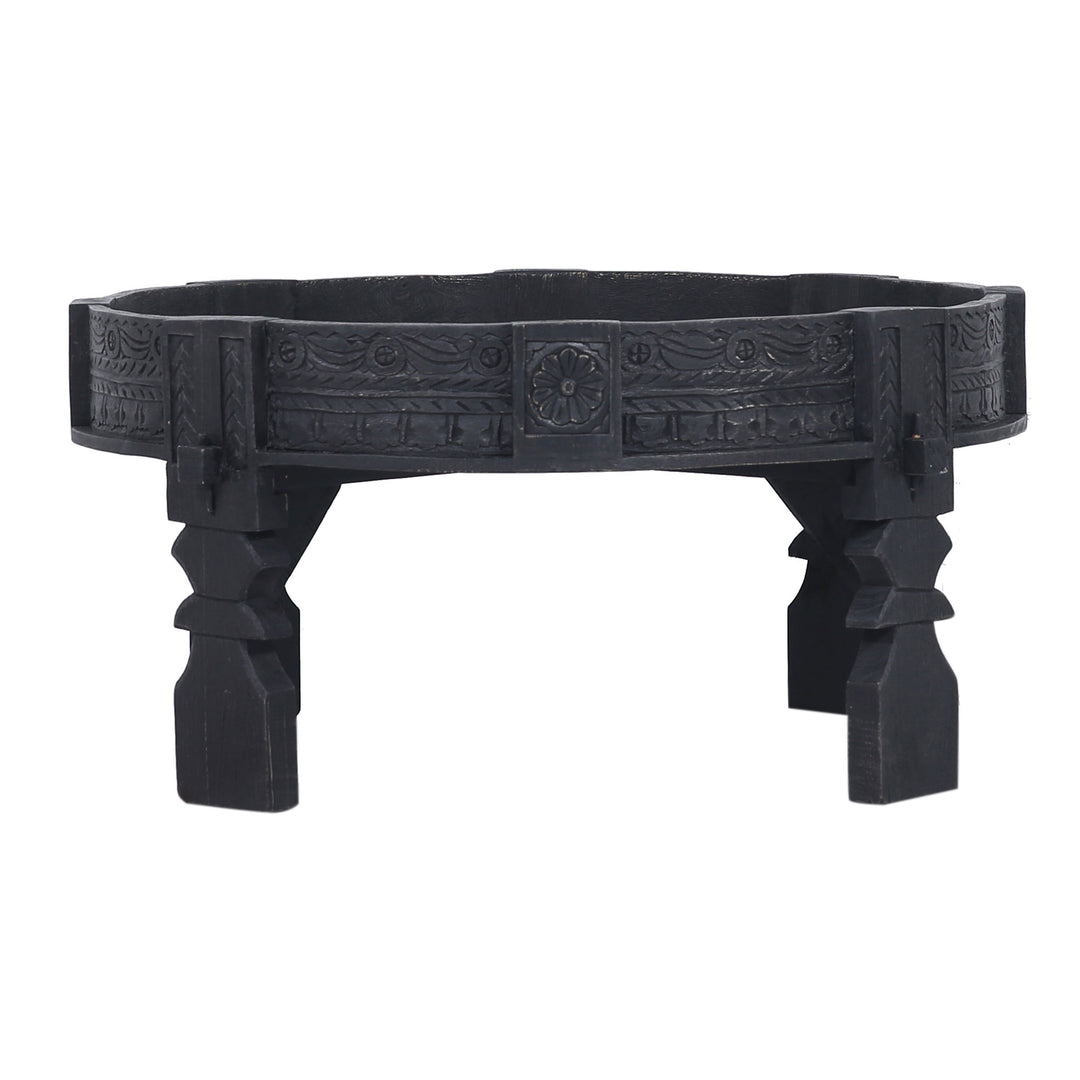 Jaya Nomad Wooden Round Coffee Table in Black Distressed Finish - VMInnovations