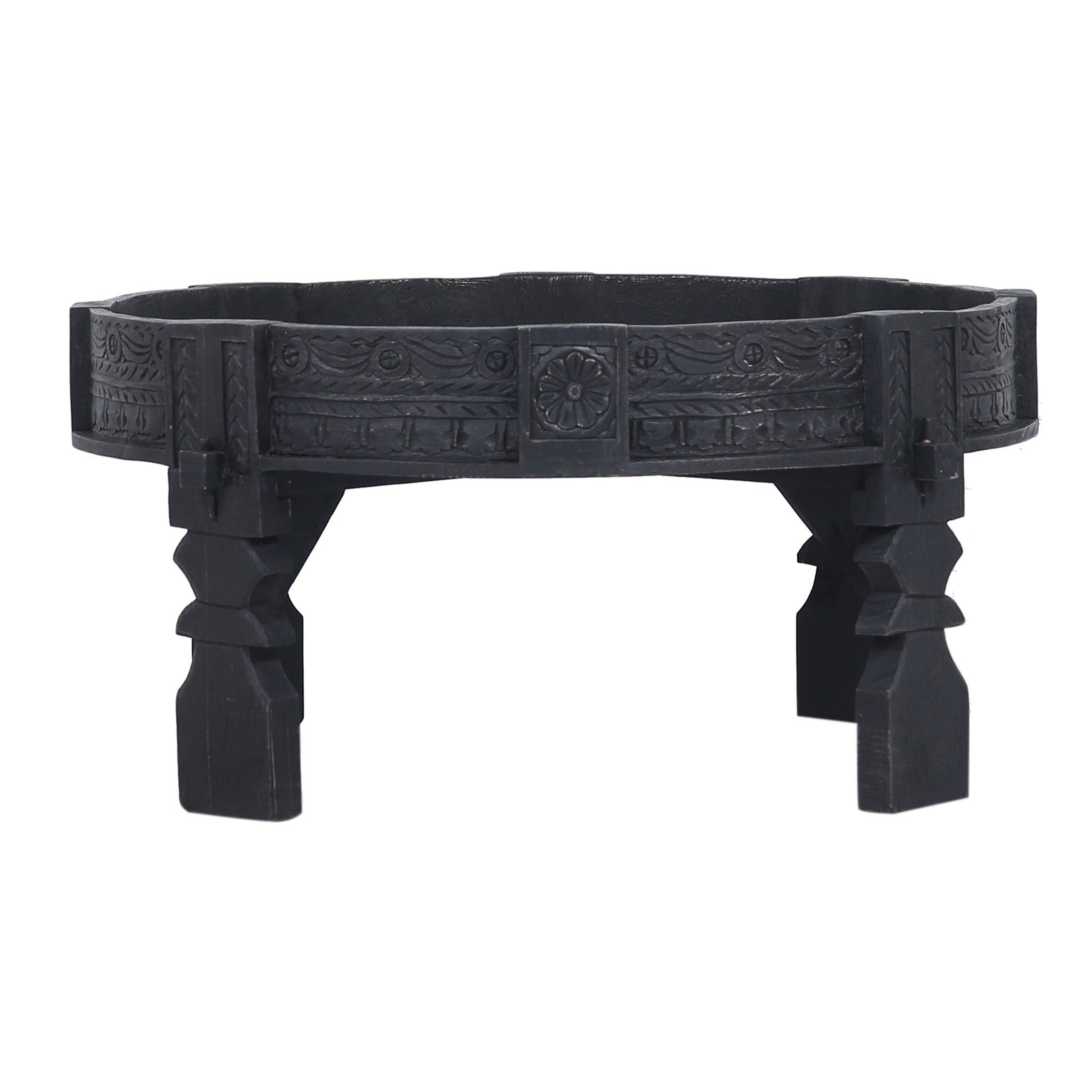 Jaya Nomad Wooden Round Coffee Table in Black Distressed Finish - VMInnovations