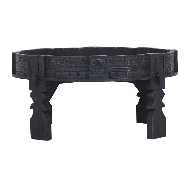Jaya Nomad Wooden Round Coffee Table in Black Distressed Finish - VMInnovations