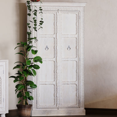 Mahala Nomad Wooden Cabinet in White Distressed Finish - VMInnovations