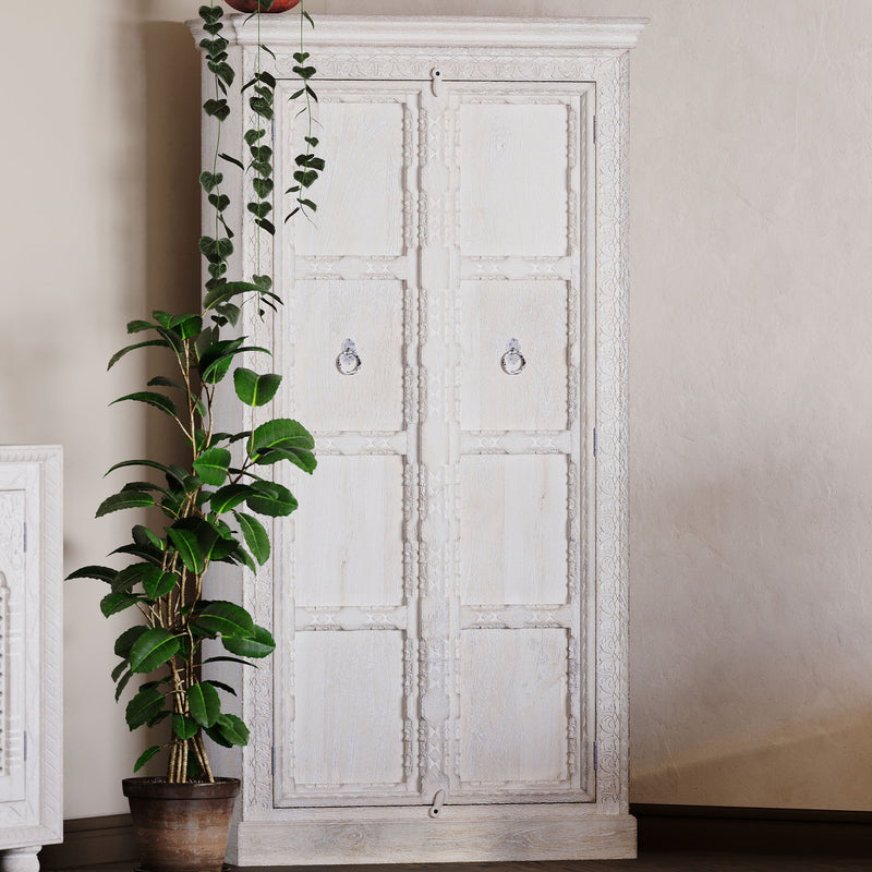 Mahala Nomad Wooden Cabinet in White Distressed Finish