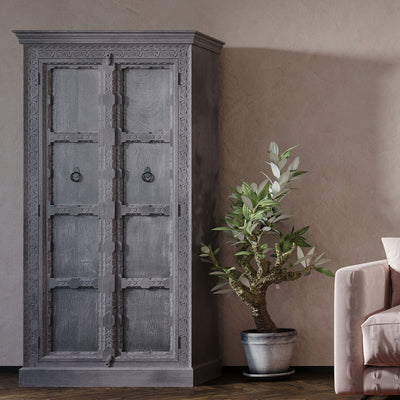 Mahala Nomad Wooden Cabinet in Grey Distressed Finish