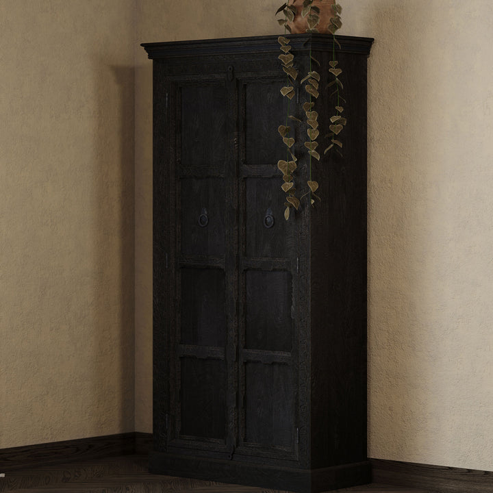 Maven Lane Handmade Heritage Wooden Cabinet in Black Distressed Finish(Open Box) - VMInnovations