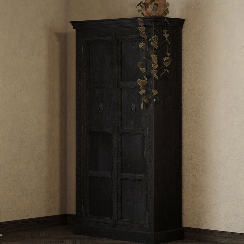 Mahala Nomad Wooden Cabinet in Black Distressed Finish