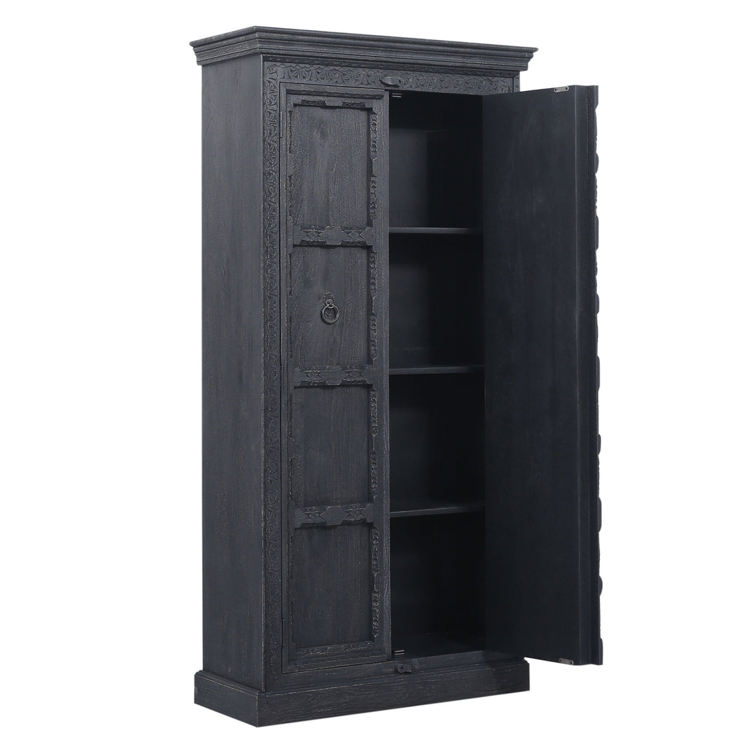 Maven Lane Handmade Heritage Wooden Cabinet in Black Distressed Finish(Open Box)