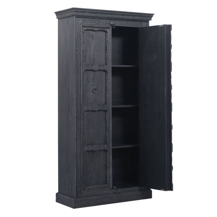 Maven Lane Handmade Heritage Wooden Cabinet in Black Distressed Finish(Open Box)