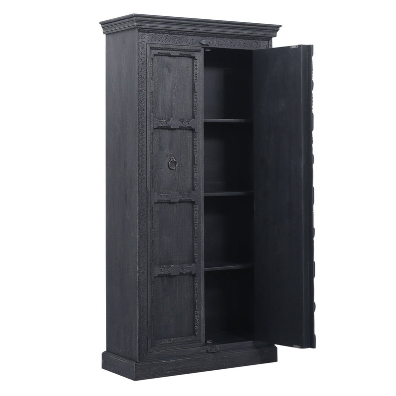 Mahala Nomad Wooden Cabinet in Black Distressed Finish