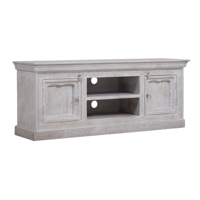 Maven Lane Handmade Wooden Media Unit in White Distressed Finish (Open Box)