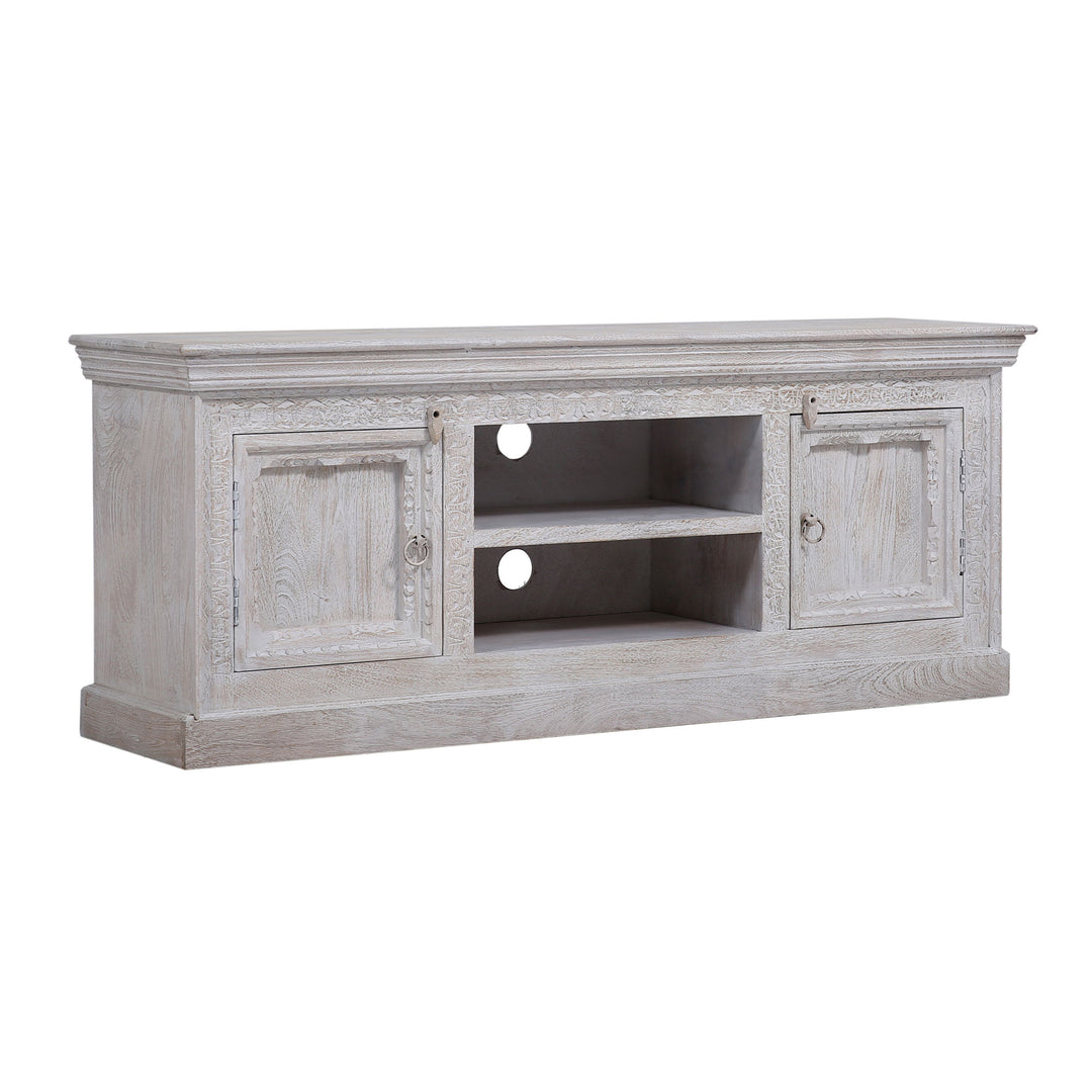 Maven Lane Handmade Wooden Media Unit in White Distressed Finish (Open Box) - VMInnovations