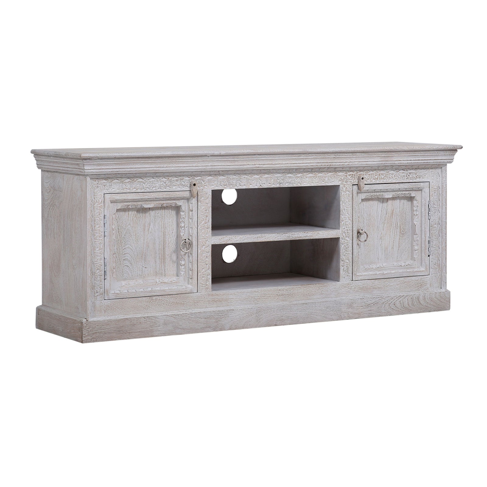 Maven Lane Handmade Wooden Media Unit in White Distressed Finish (Open Box) - VMInnovations