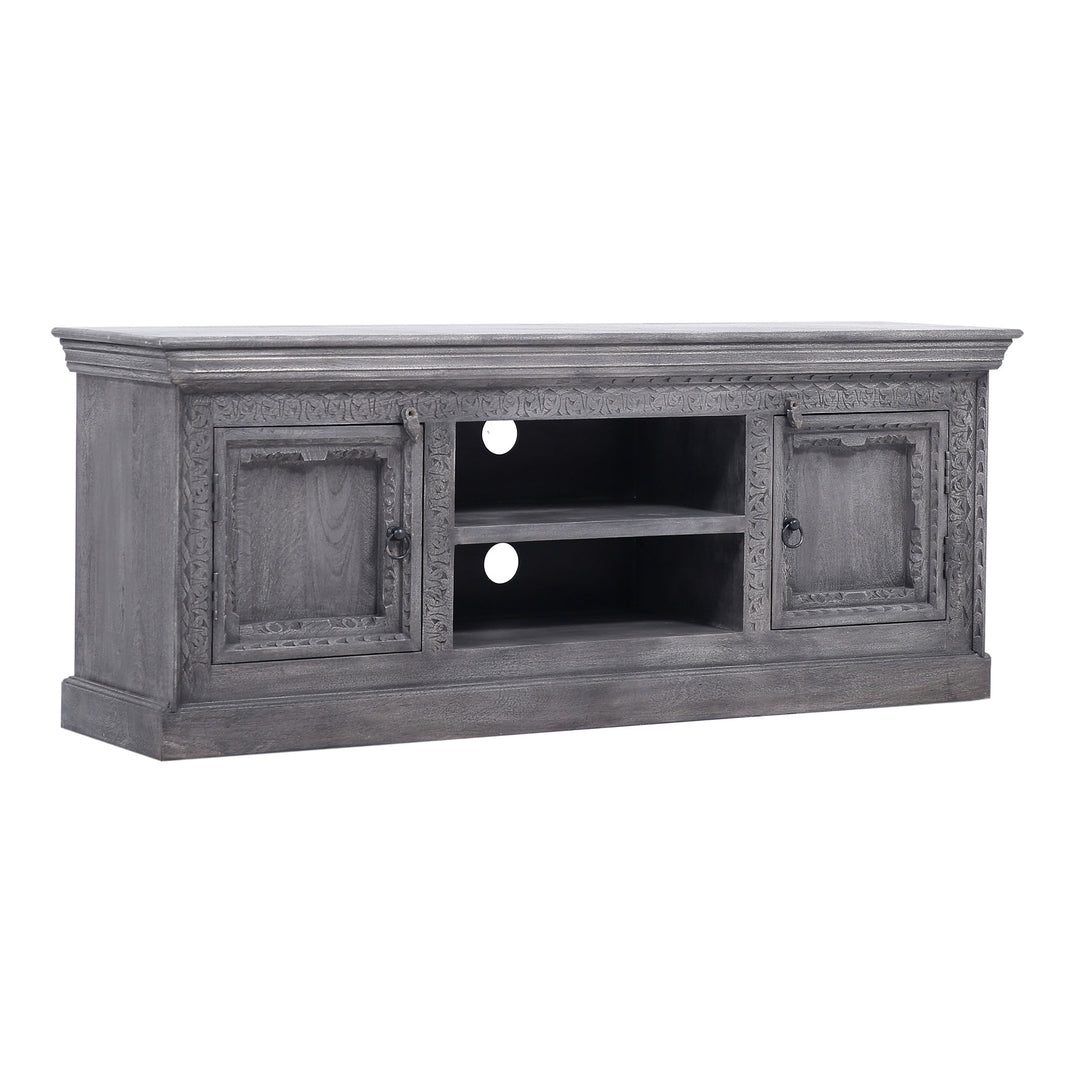 Maven Lane Handmade Wooden Media Unit in Grey Distressed Finish (Open Box) - VMInnovations