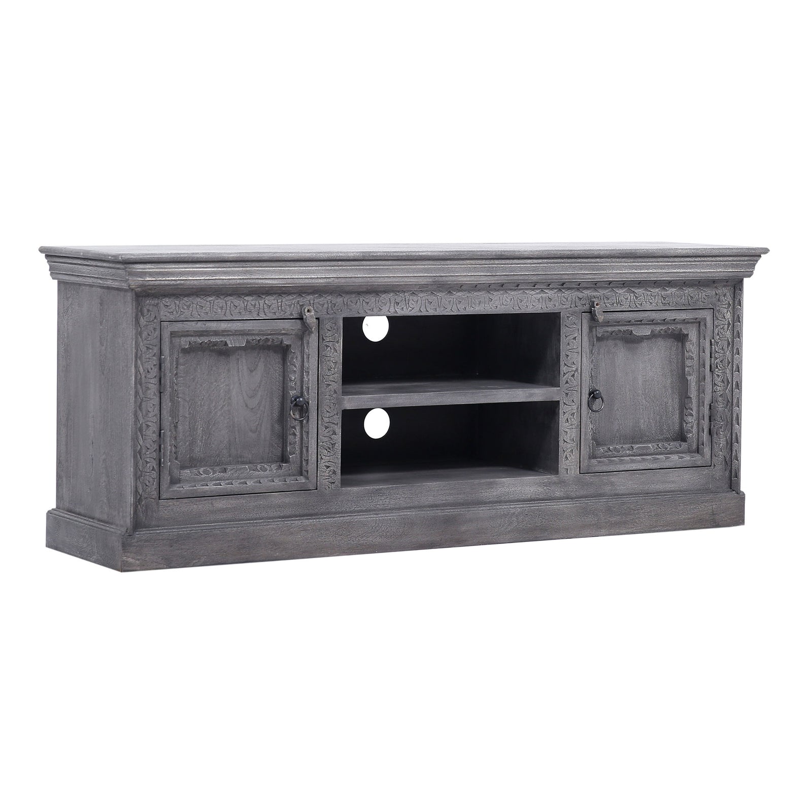 Maven Lane Handmade Wooden Media Unit in Grey Distressed Finish (Open Box) - VMInnovations