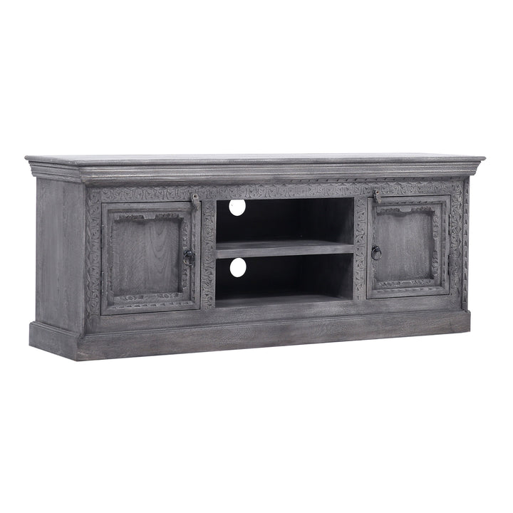 Maven Lane Handmade Wooden Media Unit in Grey Distressed Finish (Open Box) - VMInnovations
