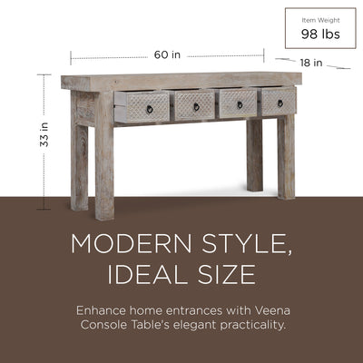 Veena Nomad Wooden Console Table in Distressed Natural Finish