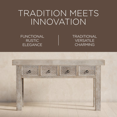 Veena Nomad Wooden Console Table in Distressed Natural Finish