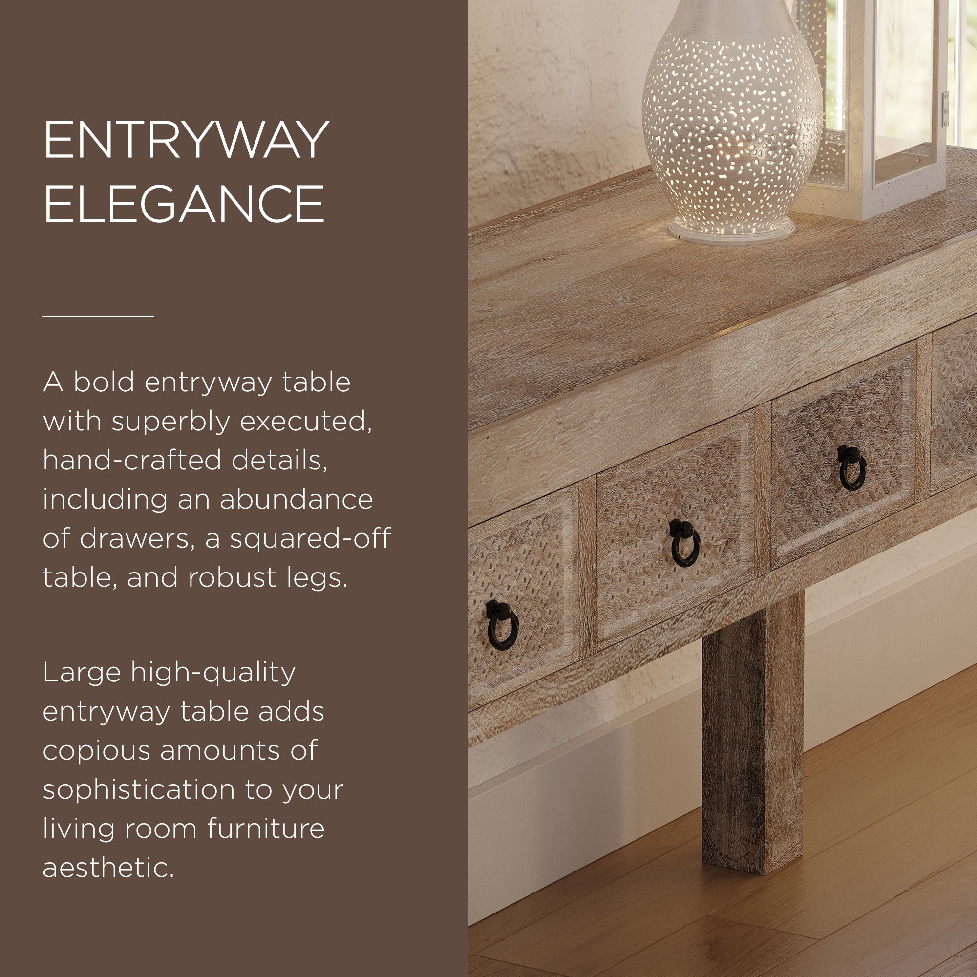 Veena Nomad Wooden Console Table in Distressed Natural Finish