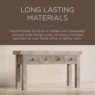 Veena Nomad Wooden Console Table in Distressed Natural Finish