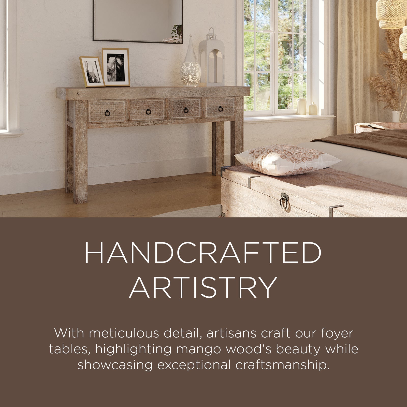 Maven Lane Handmade Wooden Console Table, Distress Natural Finish (Open Box) - VMInnovations