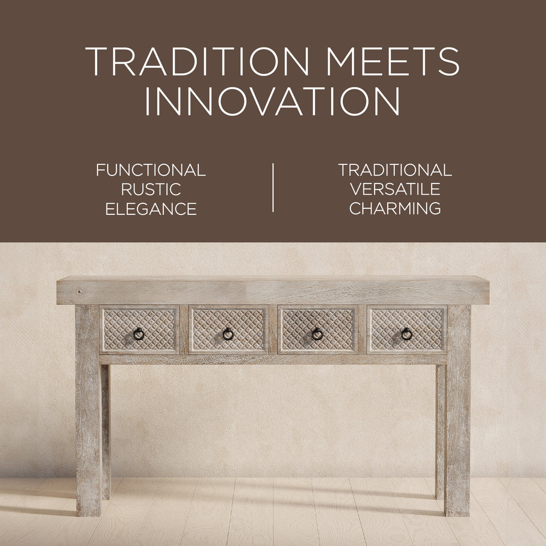 Maven Lane Handmade Wooden Console Table, Distress Natural Finish (Open Box) - VMInnovations