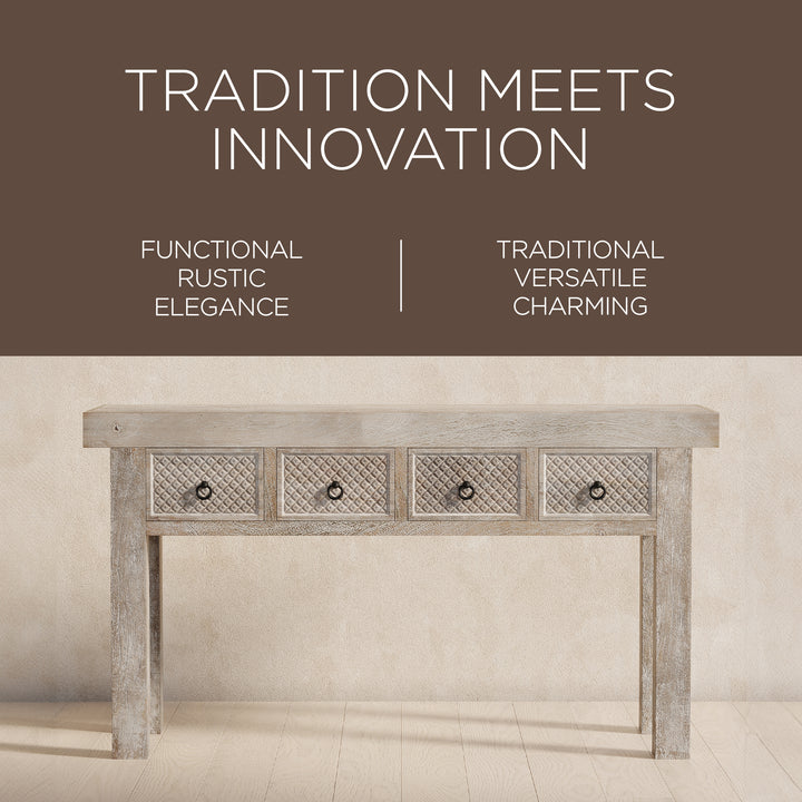 Maven Lane Handmade Wooden Console Table, Distress Natural Finish (Open Box) - VMInnovations