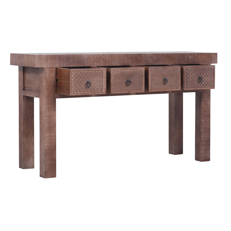 Veena Nomad Wooden Console Table in Brown Distressed Finish