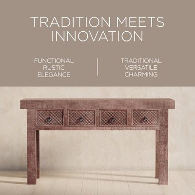 Veena Nomad Wooden Console Table in Brown Distressed Finish