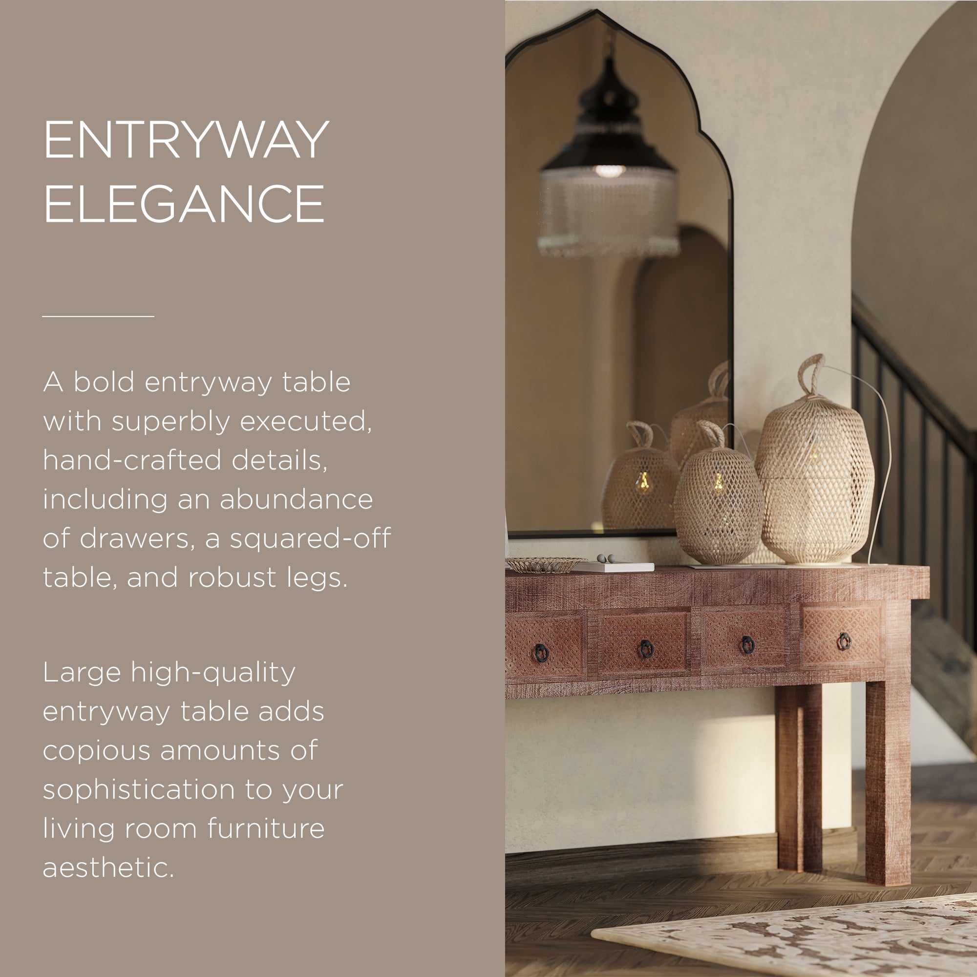 Veena Nomad Wooden Console Table in Brown Distressed Finish