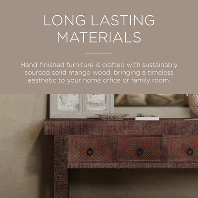 Veena Nomad Wooden Console Table in Brown Distressed Finish