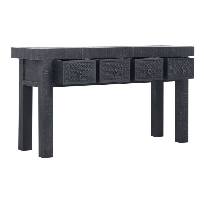 Veena Nomad Wooden Console Table in Black Distressed Finish
