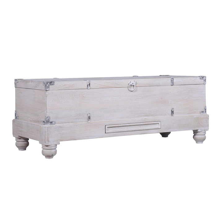 Maven Lane Nerio Handmade Heritage Wooden Bench, White Distressed Finish (Used) - VMInnovations