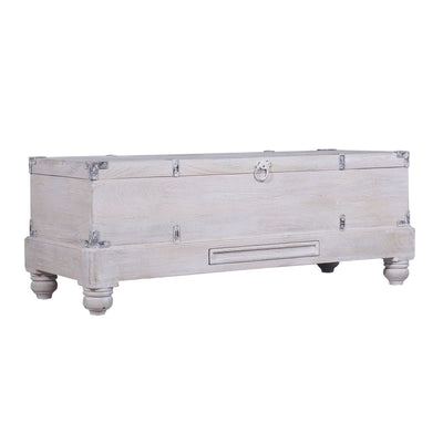 Nerio Nomad Wooden Storage Bench in White Distressed Finish