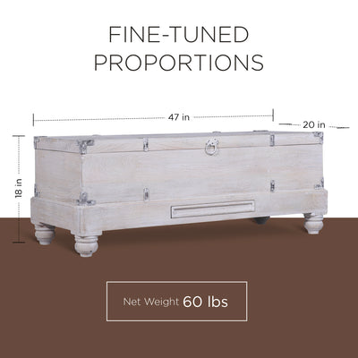 Nerio Nomad Wooden Storage Bench in White Distressed Finish